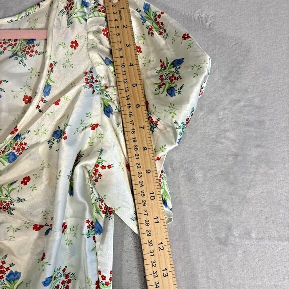 ASOS Floral Maxi Slip Dress Puff Sleeves Women's Size 8 Red Daisy Cottacore - Picture 9 of 15